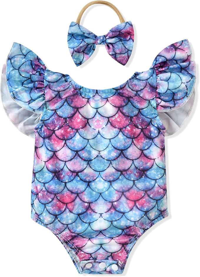 Toddler Girl Baby Ruffles Mermaid Fish Scale Swimsuit One Piece Swimwear by Hiha