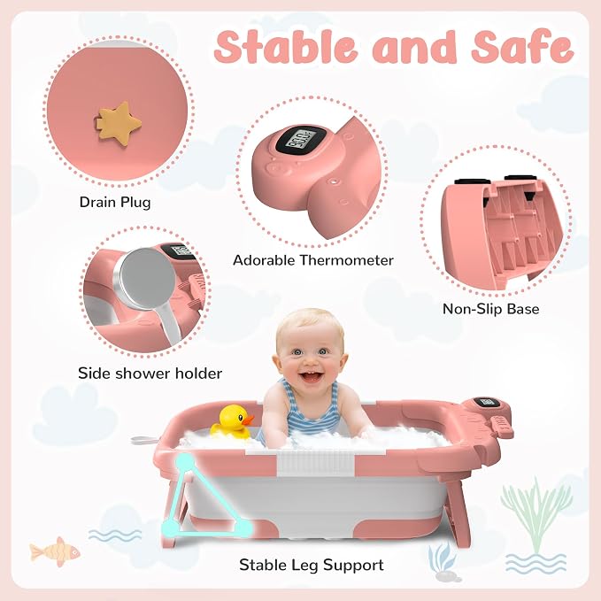 Collapsible Baby Bathtub for Newborn to Toddler, Portable Baby Bath Tub for - Image 2