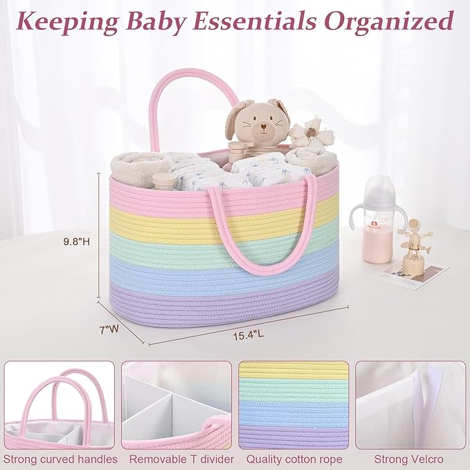 Baby Diaper Caddy Organizer, Cotton Rope Diaper Basket, Baby Basket - Image 5