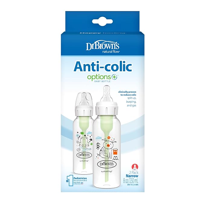 Dr. Brown's Natural Flow Anti-Colic Options+ Narrow Baby Bottle, Pig & Frog - Image 7