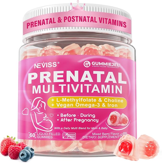 Prenatal Vitamins for Women Multivitamin Gummies w/ Methylfolate 1mg, Choline by Neviss