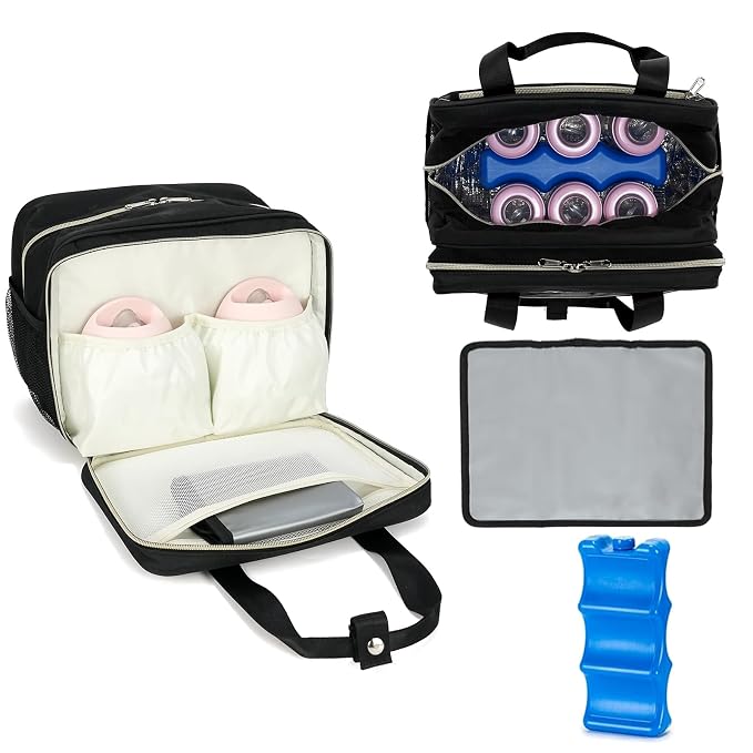 Breast Milk Cooler Bag with Ice Pack, Fits 6 Baby Bottles Up to 9 Ounce Breast by GEMIU