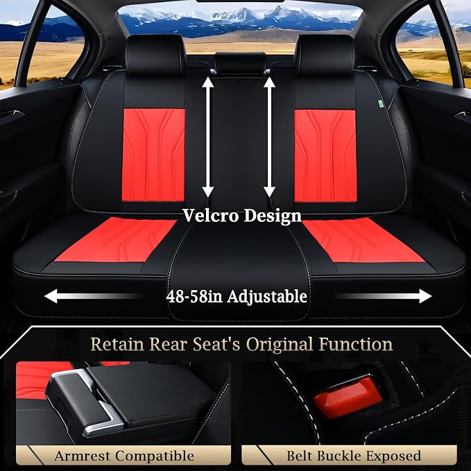 FLORICH Rear Seat Covers Leather Car Seat Covers Waterproof Back Seat Cover - Image 2