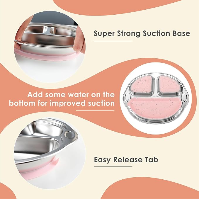 MR. CHOU Stainless Steel Divided Toddler Plate, Suction Baby Plates - Image 3