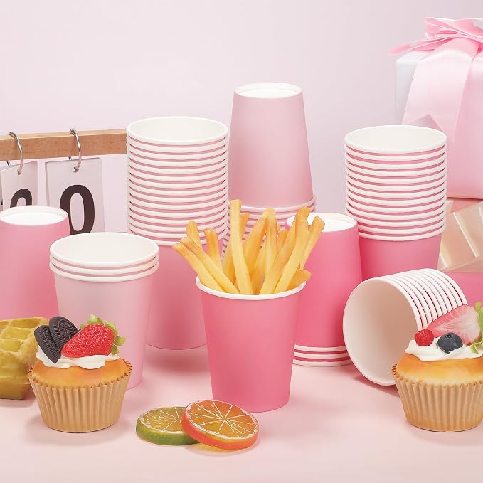 URATOT 60 Pieces 9 Ounce Disposable Paper Cups Gradient Pink Party Cups - Image 5