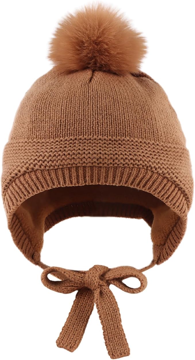 JANGANNSA Basic Winter Baby Boys Beanie Pompom Knitted Girls Hat Kids Earflap - Image 2