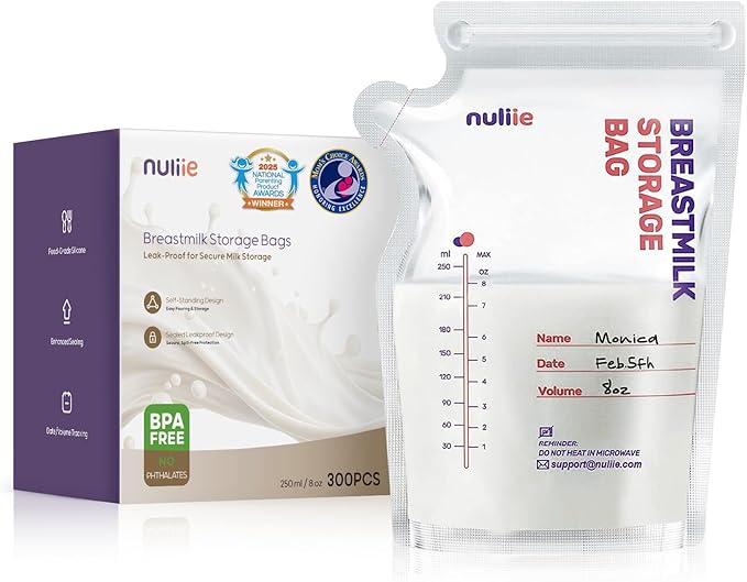 Nuliie 300 Pcs Breastmilk Storage Bags, 8 OZ Breast Milk Storing Bags, Milk by nuliie