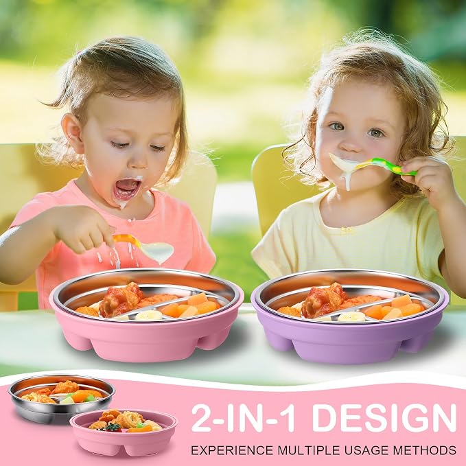Nuogo 2 Pcs Stainless Steel Baby Suction Plates - Image 2