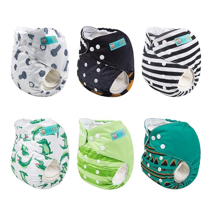 ALVABABY 6 Pack with 12 Inserts Baby Diaper Pocket Cloth Diapers Reusable - Image 2