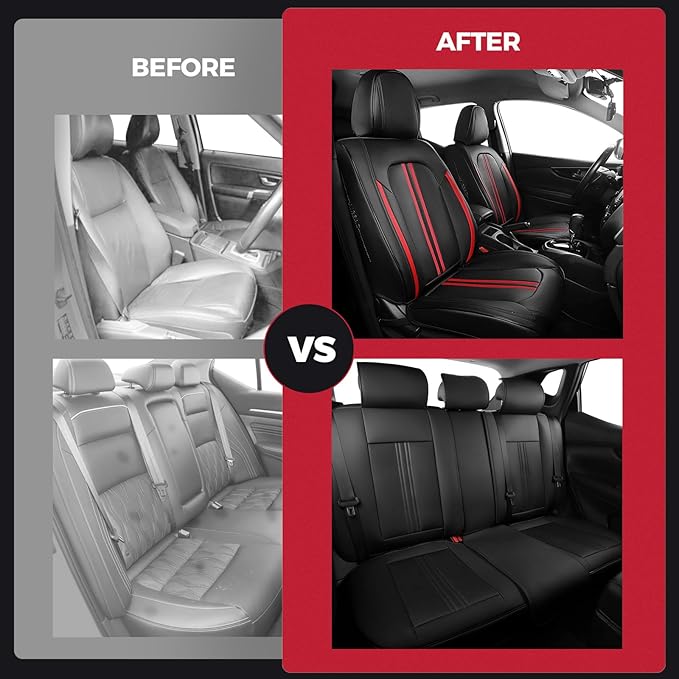 FREESOO Leather Car Seat Covers Full Set, Waterproof Black Seat Covers - Image 6