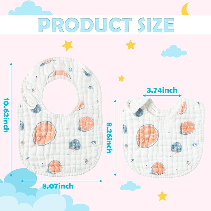 Zainpe 6Pcs Snap Muslin Cotton Baby Bibs Strawberry Lemon Avocado Pattern - Image 2
