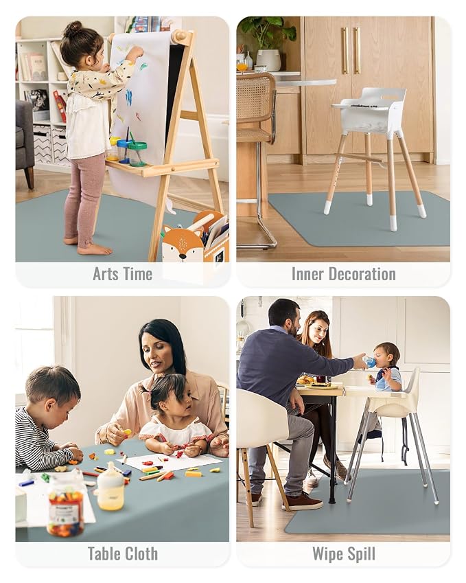 Blissful Diary Baby Splat Mat for Under High Chair, 50.4 x 50.4 Inch Wipeable - Image 7