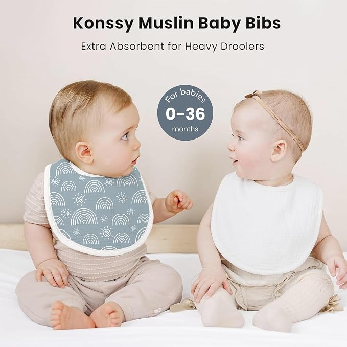 Konssy Muslin Baby Bibs 8 Pack Baby Bandana Drool Bibs Cotton - Image 3