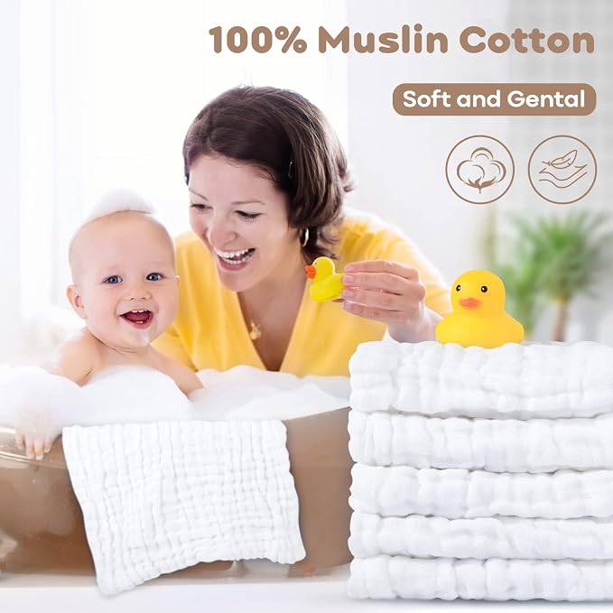 Yoofoss Muslin Baby Washcloths 100% Cotton Face Towels 6 Pack Wash Cloths - Image 3