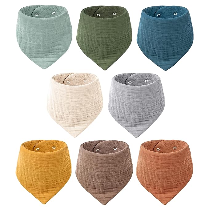 Konssy 8-Pack Muslin Baby Bibs, Absorbent Bandana Drool, 100% Cotton Unisex by Konssy
