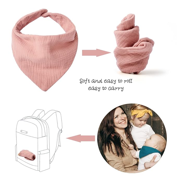 Konssy Muslin Baby Bibs 10 Pack Baby Bandana Drool Bibs 100% Cotton - Image 7