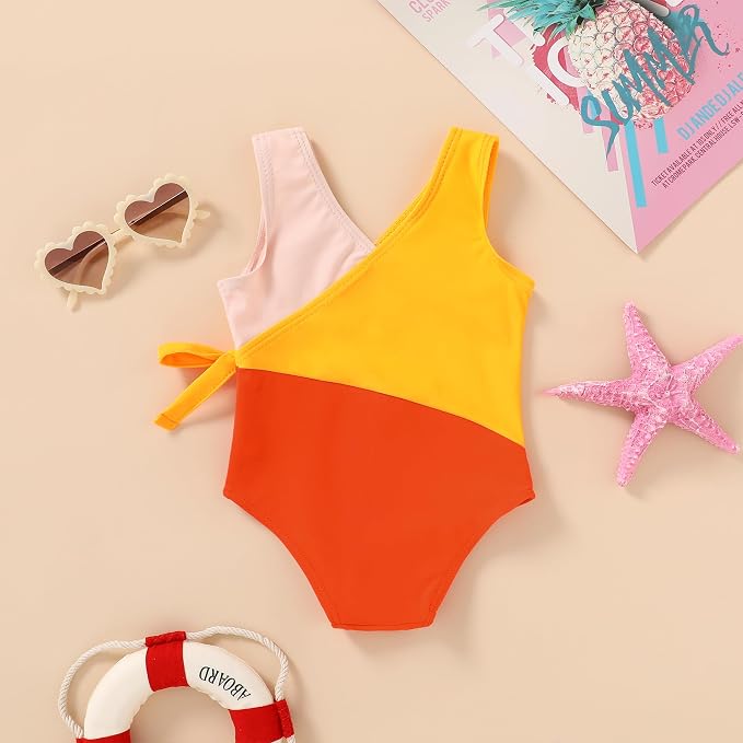 Happy Town Toddler Swimsuit Girl One Piece Bathing Suit Color Block Swimwear - Image 2