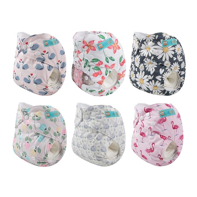 ALVA 6 Pack Cloth Diaper with 12 Inserts One Size Adjustable Washable Reusable - Image 2