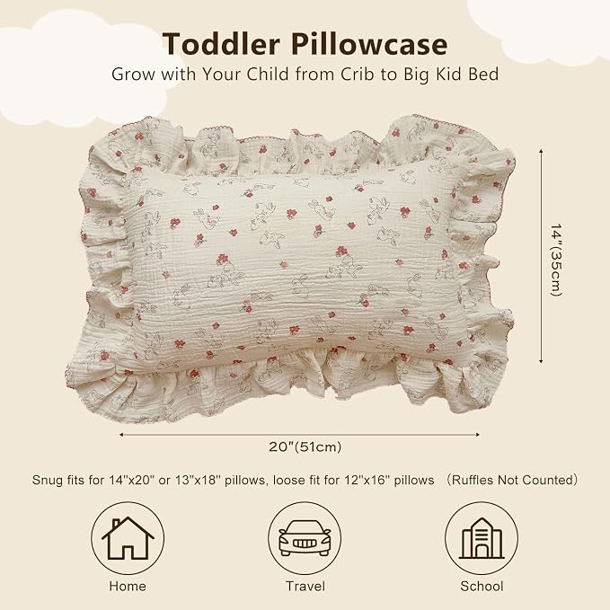 BuLuTu Cute Flower Rabbit Toddler Pillowcase - Image 2