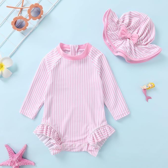 Infant Baby Girl Swimsuit One-Piece Long Sleeve Rash Guard - Image 2