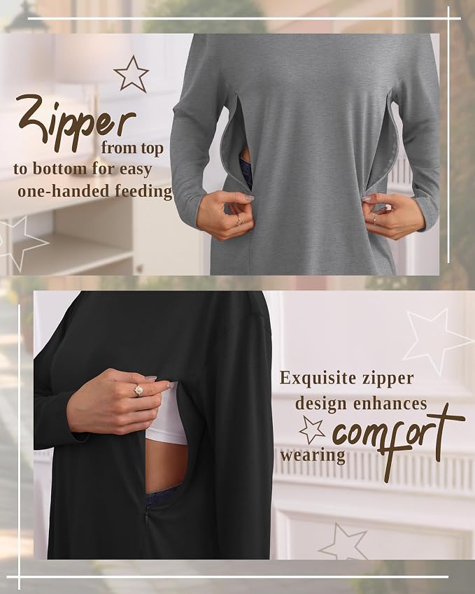 3 Pack Women's Nursing Breastfeeding Tops, Long Sleeve Maternity Shirts - Image 3