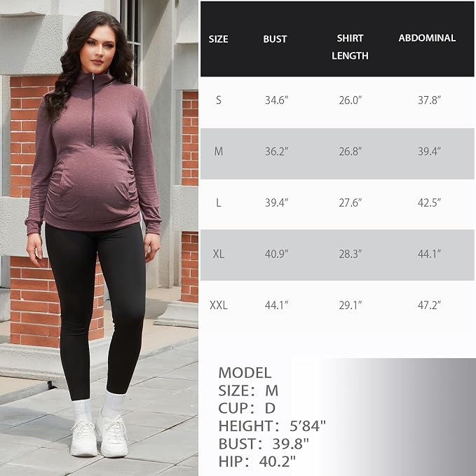 GINKANA Maternity Women's Long Sleeve Shirt Half Zipper Lapel Lightweight - Image 7