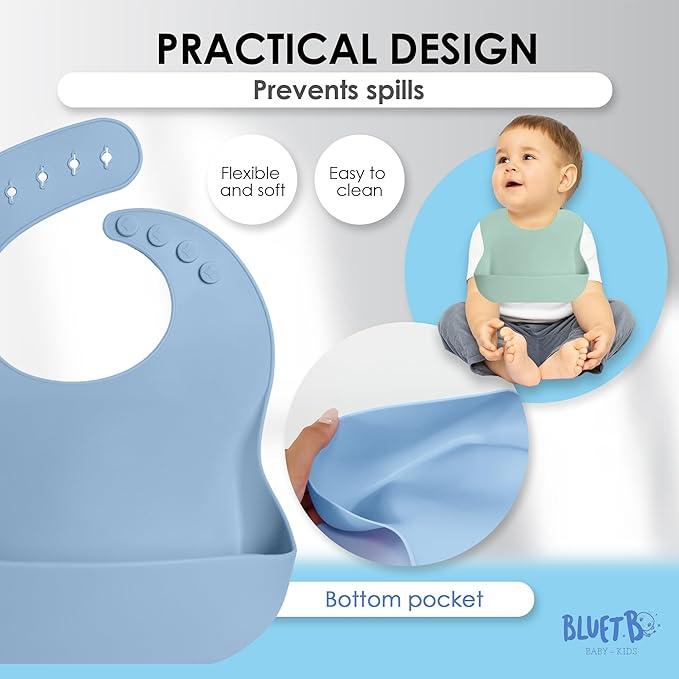 Bluet B - Set of 3 Waterproof Silicone Baby Bibs - BPA Free Silicone Baby Bib - - Image 4