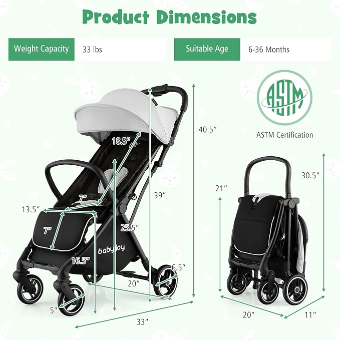 BABY JOY Lightweight Baby Stroller, Compact Travel Stroller - Image 7