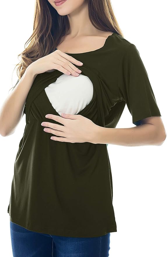 Smallshow Women's Maternity Nursing Tops Short Sleeve Breastfeeding Clothes - Image 3