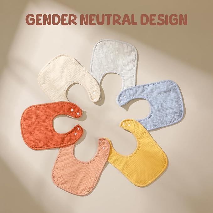 6-Pack Muslin Baby Bibs for Unisex Boys Girls, Cotton Baby Drool Bibs, Drooling - Image 6