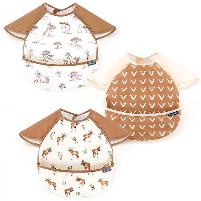 GRSSDER 3-pack Mess Proof Baby Feeding Bibs by BUYNOW