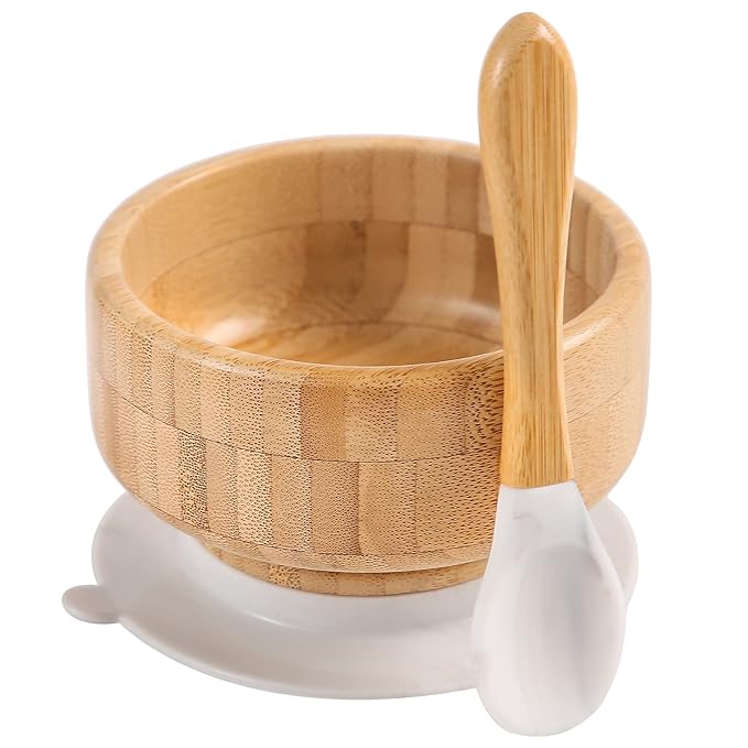 Baby Bamboo Bowls with Suction and Matching Spoon Set by HIBABYMONMENT