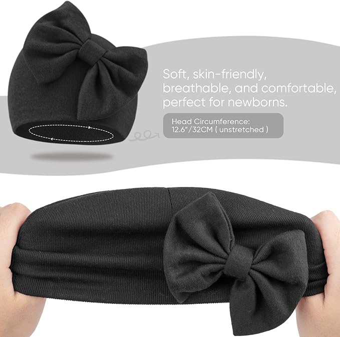 BQUBO Newborn Baby Hats Mittens Set Hospital Hat Beanie Infant Bow Hats Baby - Image 7