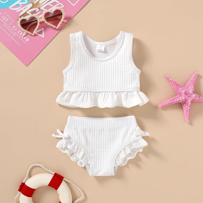 HAPPYMA Baby Swimsuit Toddler Girl Bathing Suit Summer Solid Color Bikini Set - Image 2