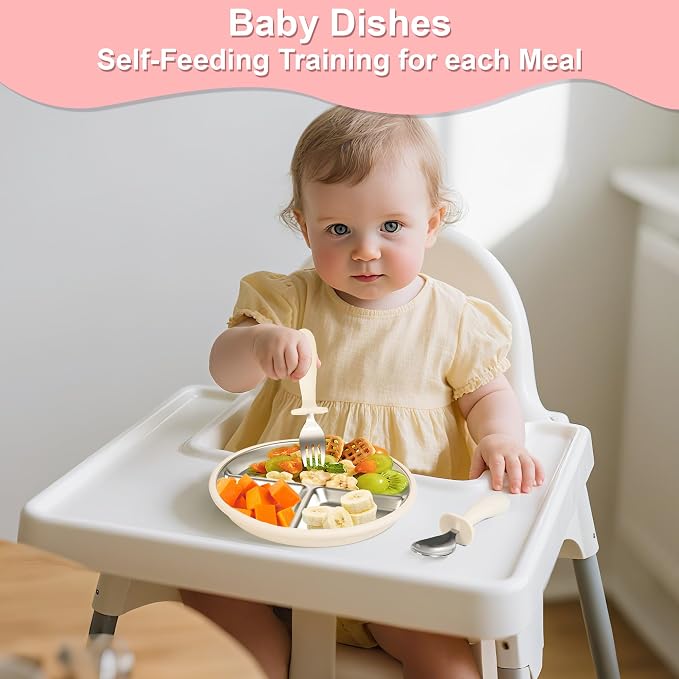 Bella’s Friends Baby Feeding Set, 2 Pack Stainless Steel Divided Plate - Image 3