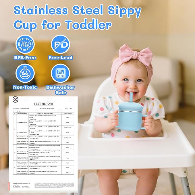 BUSOHA Stainless Steel Sippy Cups - 3 IN 1 Silicone Sippy Cup - Image 3