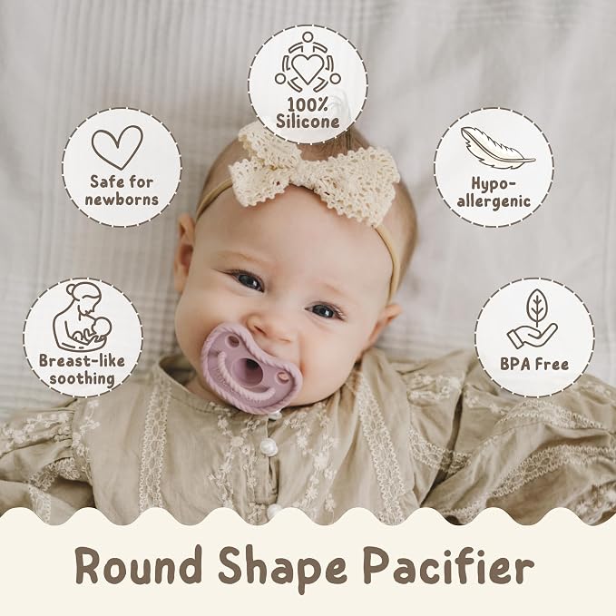 Mila & Lulu Round Silicone Pacifiers – 100% Food-Grade, One-Piece Design - Image 3