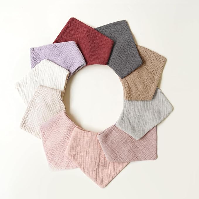 Konssy Muslin Baby Bibs 10 Pack Baby Bandana Drool Bibs 100% Cotton - Image 7