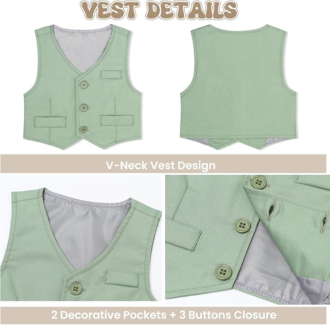 Baby Boy Clothes Suits Infant Gentleman Wedding Outfit Formal Dress Shirt Vest - Image 5