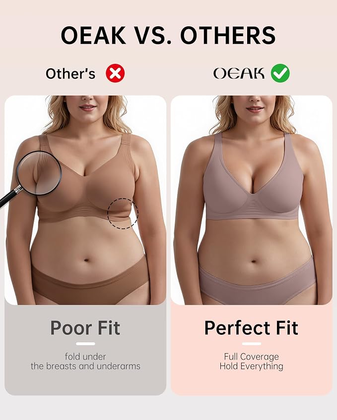 OEAK Womens Deep V Bras Wireless Comfortable Bra Supportive No Underwire Bras - Image 4