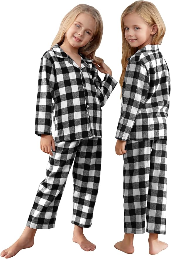 Schbbbta Kids Pajamas Set, Plaid Button Down Pjs - Image 2