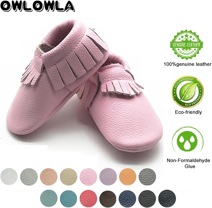 OWLOWLA Baby Moccasins Soft Sole Leather Baby Shoes Infant Toddler Pre-Walker - Image 5