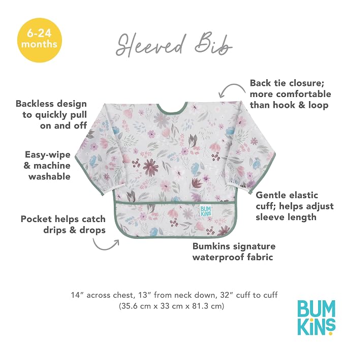 Bumkins Sleeved Bib for Girl or Boy, Baby and Toddler for 6-24 Mos, Essential - Image 5