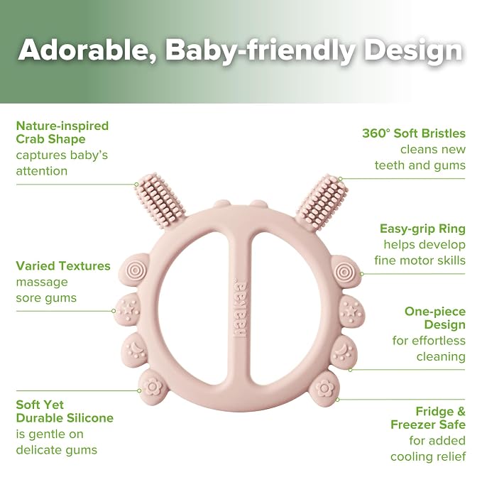 Haakaa Silicone Crab Baby Teether, Teething Toys, 360°Baby Toothbrush Head - Image 4
