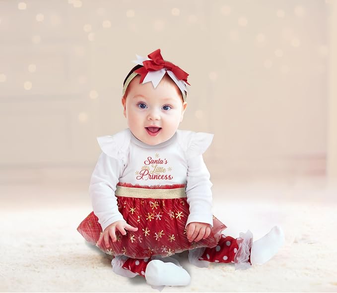 Baby Girl Holiday Outfit 4-Piece Set – Long Sleeve Bodysuit, Tutu Skirt & - Image 7