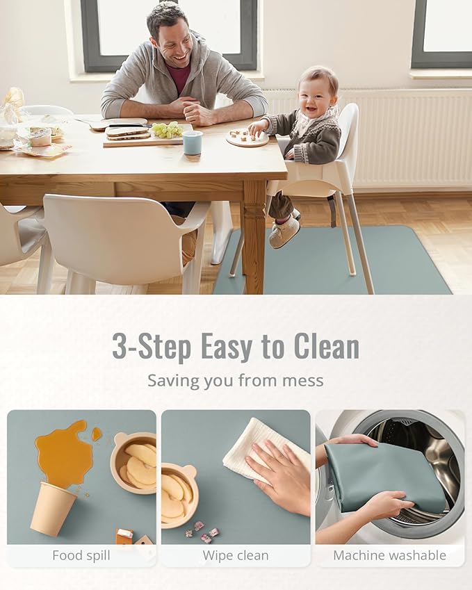 Blissful Diary Baby Splat Mat for Under High Chair, 50.4 x 50.4 Inch Wipeable - Image 5