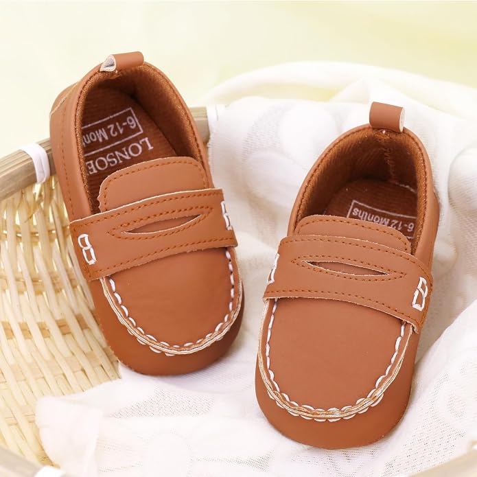 LONSOEN Baby Girls Boys Loafers Prewalker Dress Crib Shoes - Image 2