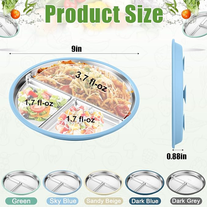 BUSOHA 2 Pack Stainless Steel Kids Plate - Image 3
