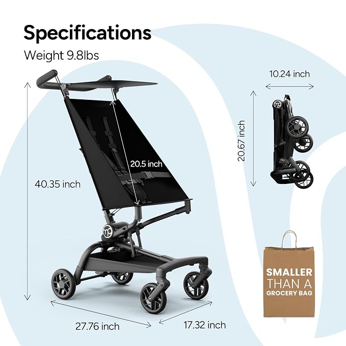 Mompush Jeto Lightweight Travel Stroller – 9.8 lbs Ultra-Compact, One-Hand Fold - Image 4