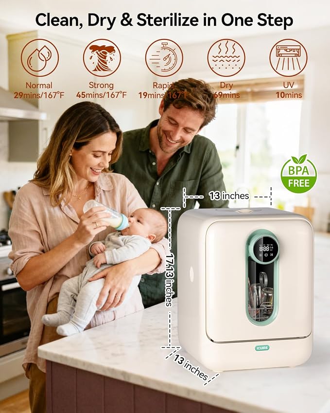 ICUIRE Baby Bottle Washer and Sterilizer and Dryer, 131-167°F High Temperature - Image 3